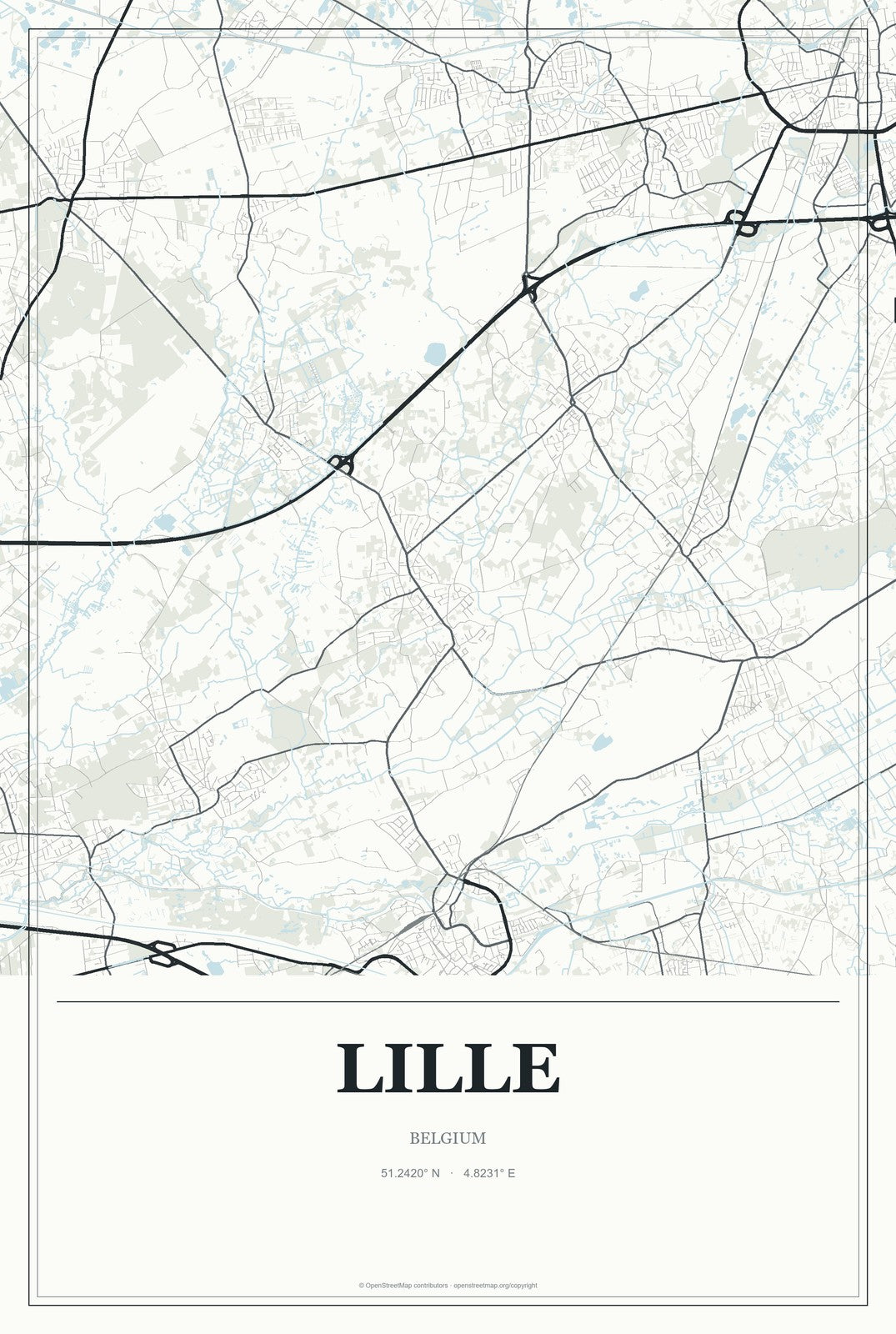 Lille, Belgium City Map Aluminum Sign in Gallery Air style