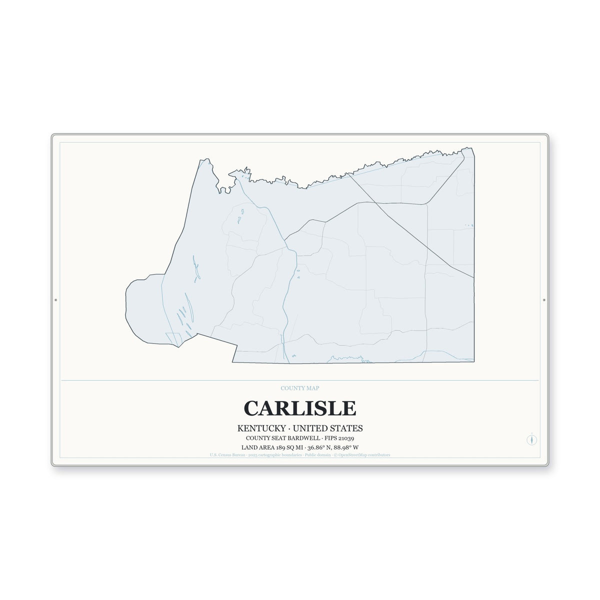Carlisle County, Kentucky Map Aluminum Sign in Gallery Air style