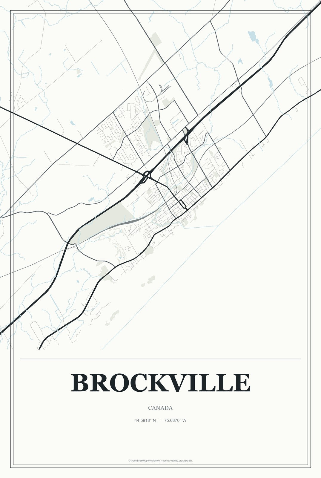 Brockville, Canada City Map Aluminum Sign in Gallery Air style