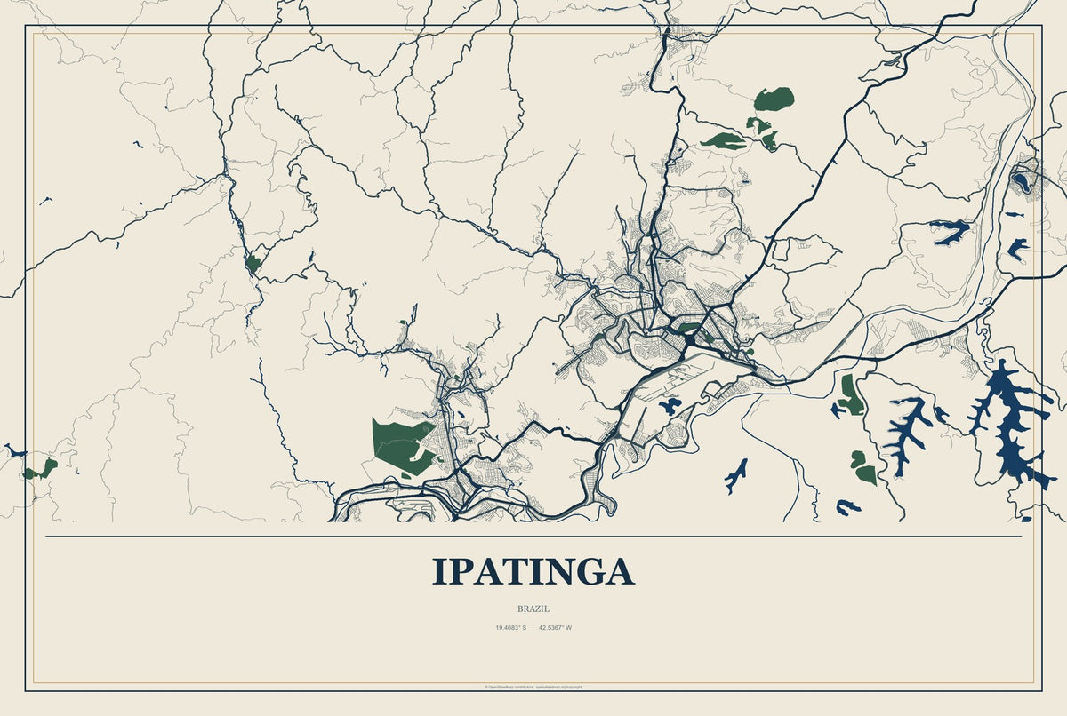Ipatinga, Brazil City Map Aluminum Sign in Coastal Cutout style