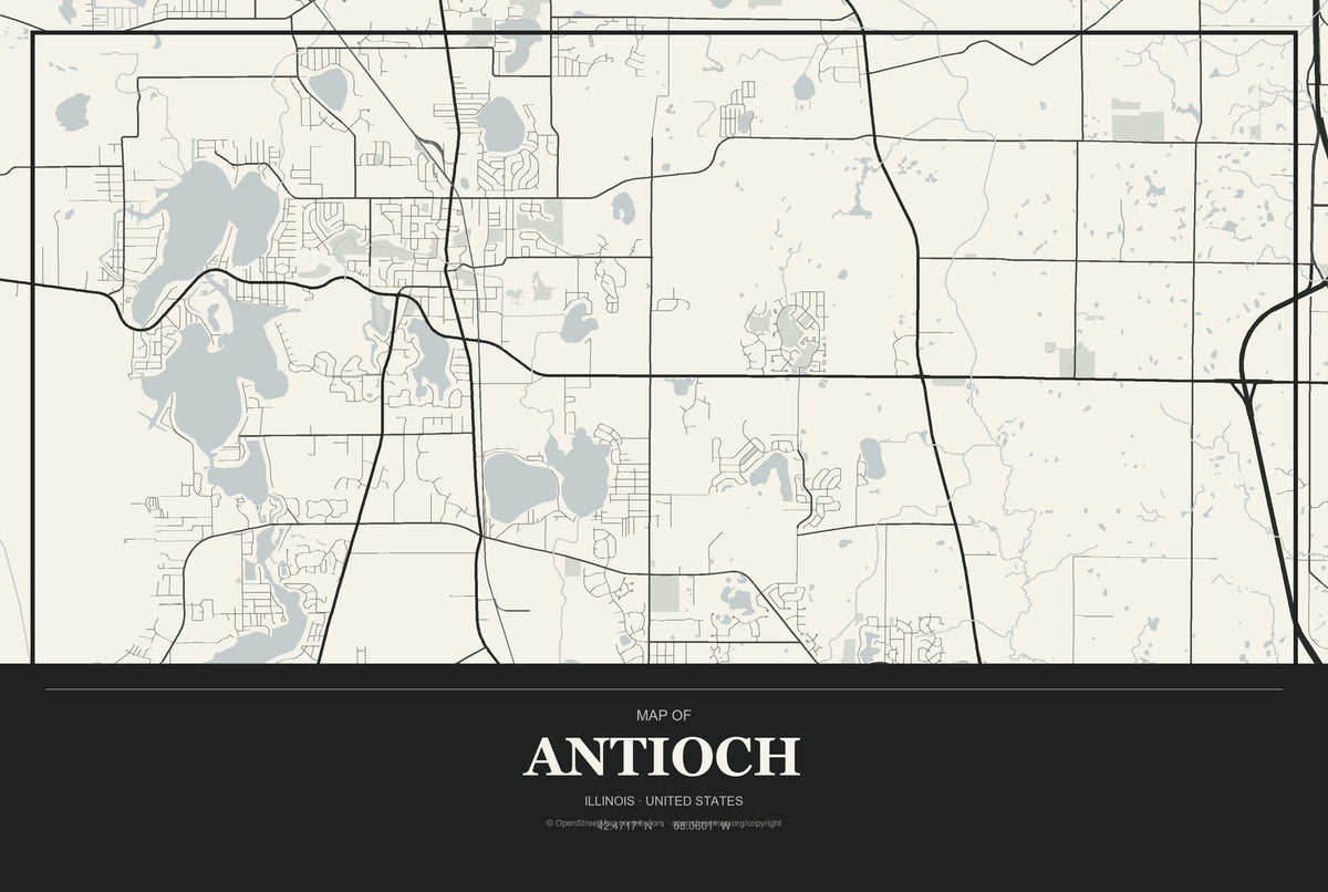 Antioch, Illinois City Map Aluminum Sign in Museum Plaque style