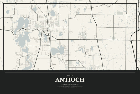 Antioch, Illinois City Map Aluminum Sign in Museum Plaque style