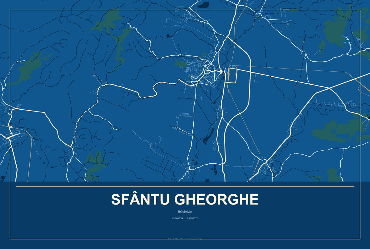 Sfântu Gheorghe, Romania City Map Aluminum Sign in Harbor Cobalt style