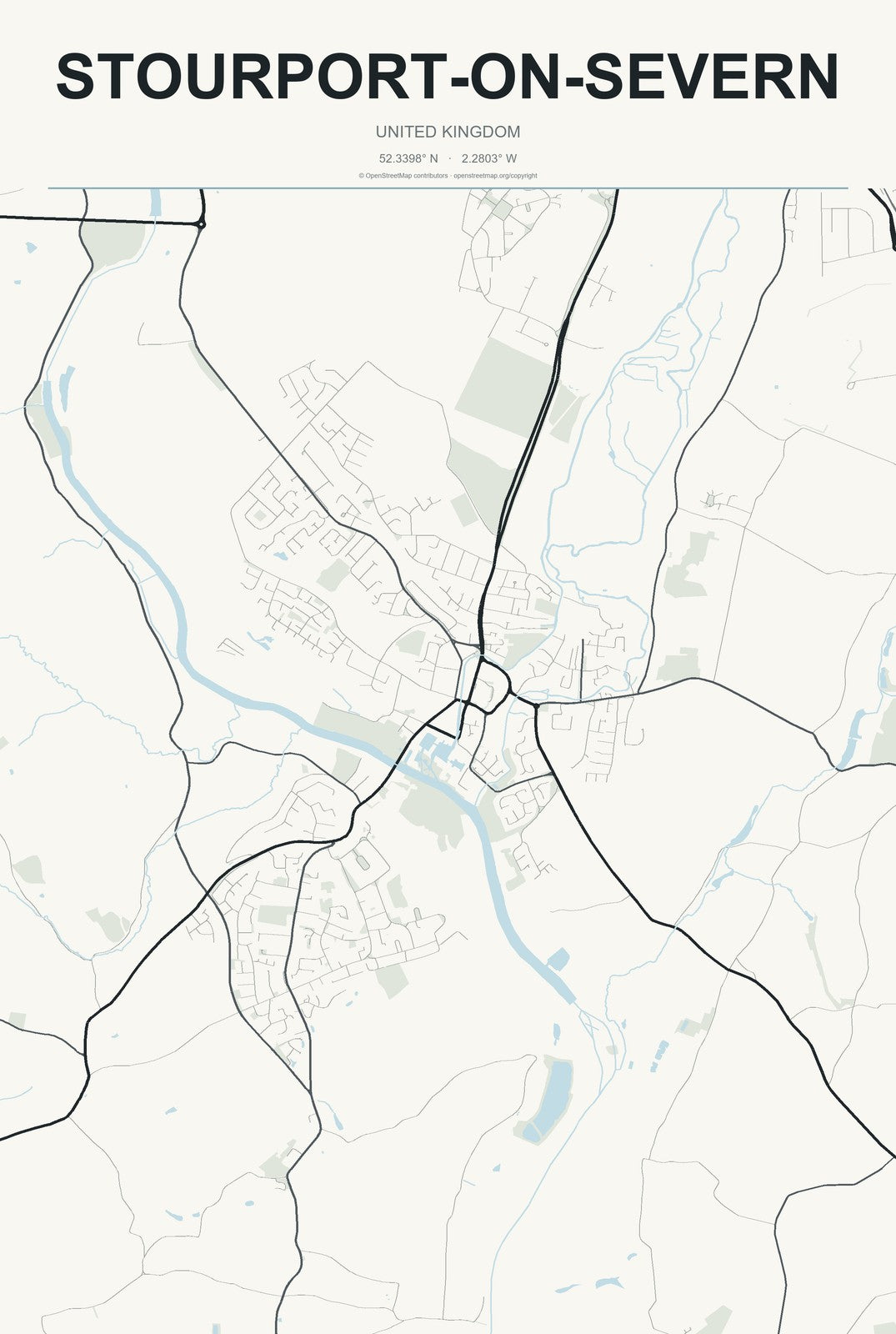 Stourport-on-Severn, United Kingdom City Map Aluminum Sign in Headline Atlas style