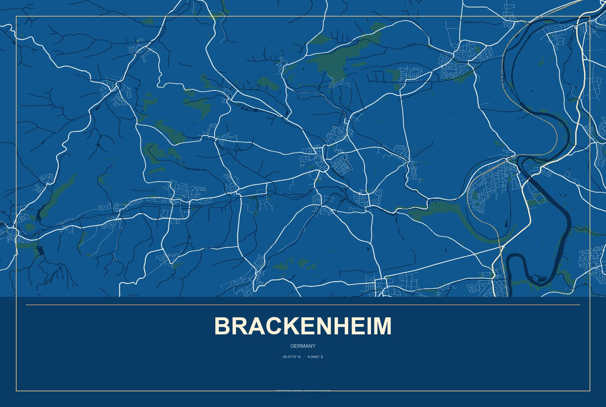 Brackenheim, Germany City Map Aluminum Sign in Harbor Cobalt style