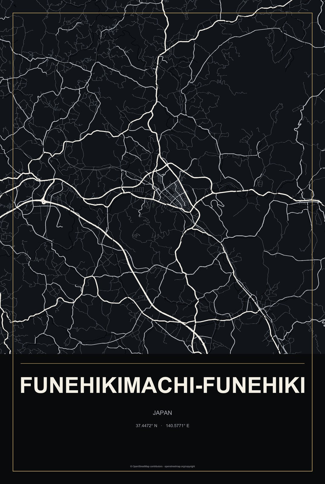 Funehikimachi-funehiki, Japan City Map Aluminum Sign in Metropolitan Noir style