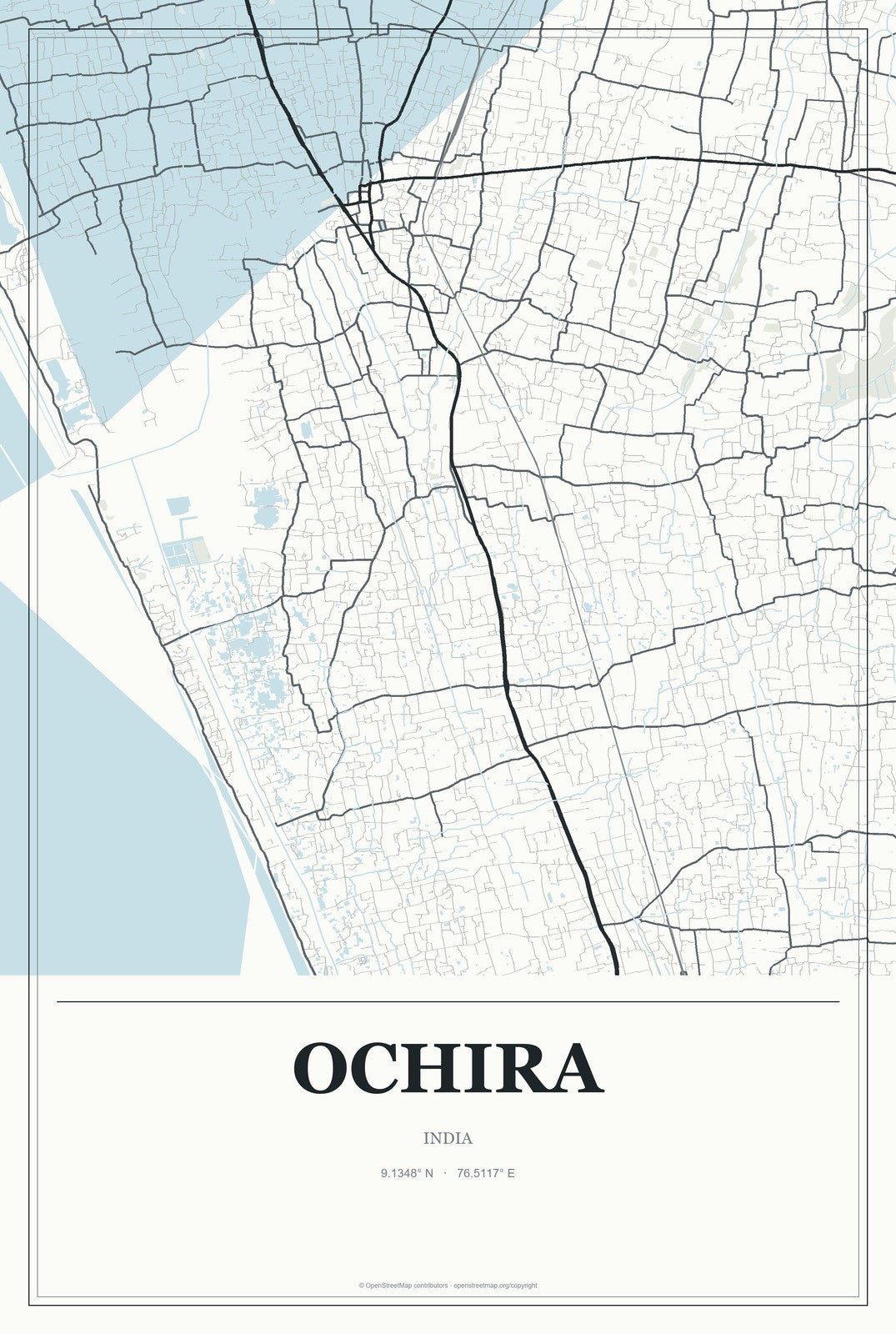 Ochira, India City Map Aluminum Sign in Gallery Air style