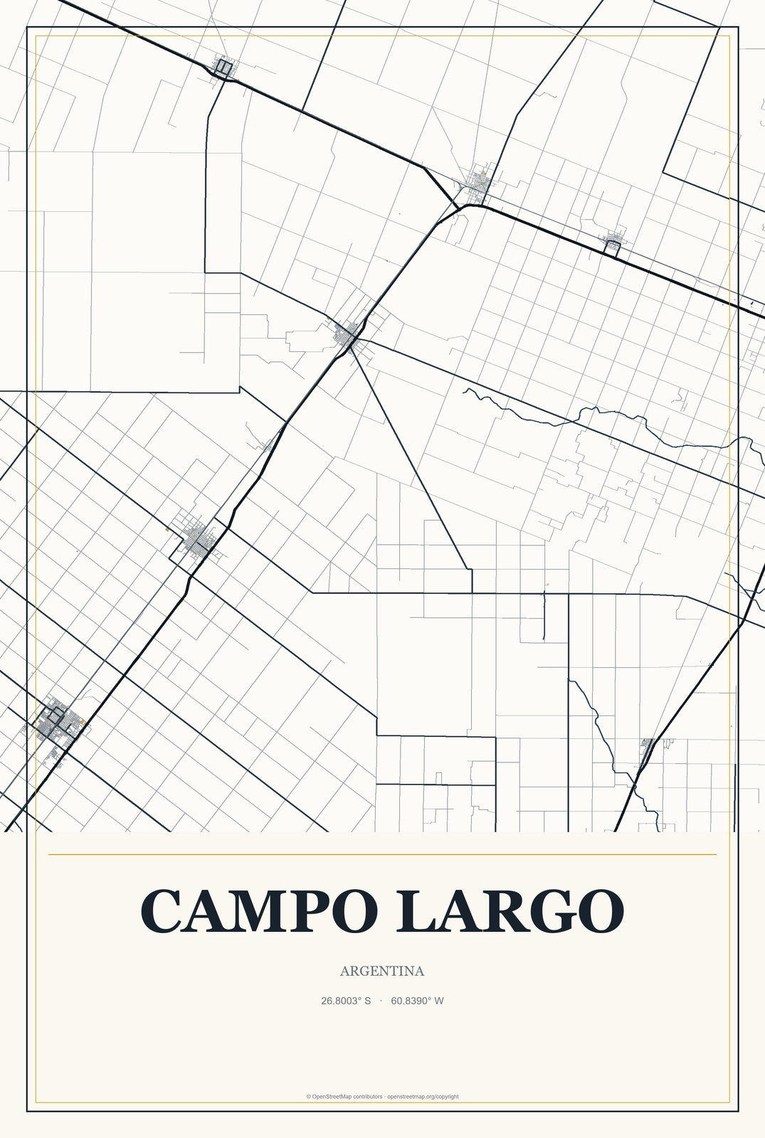 Campo Largo, Argentina City Map Aluminum Sign in Citrine Modern style