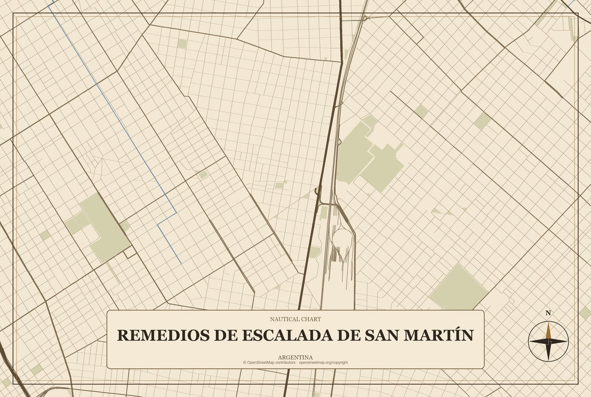 Remedios de Escalada de San Martín, Argentina City Map Aluminum Sign in Heritage Nautical style