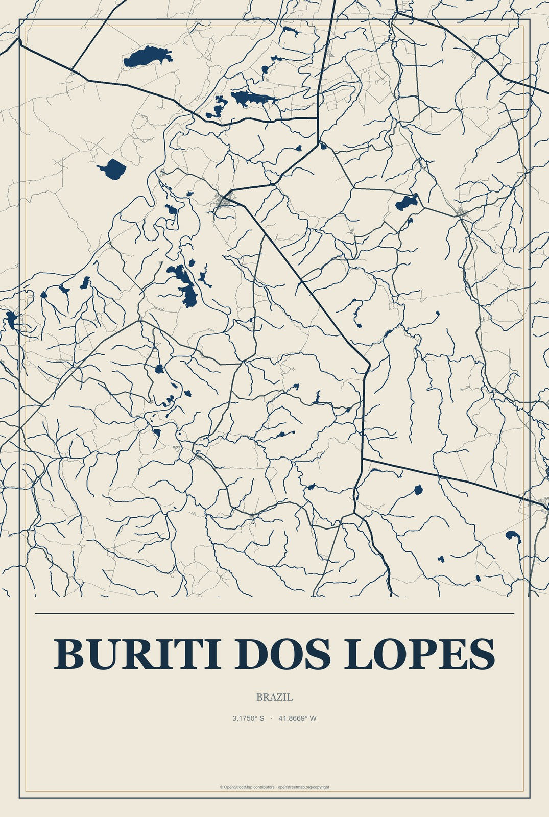 Buriti dos Lopes, Brazil City Map Aluminum Sign in Coastal Cutout style