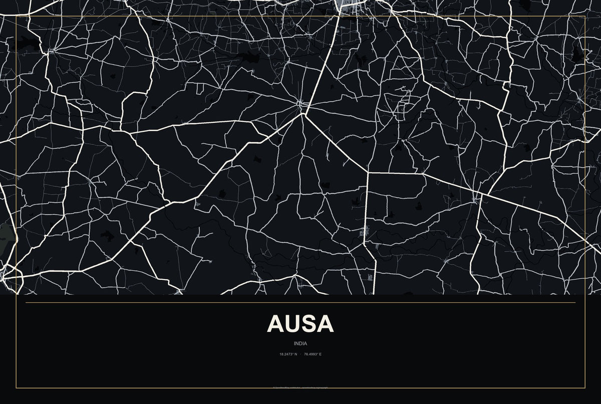 Ausa, India City Map Aluminum Sign in Metropolitan Noir style