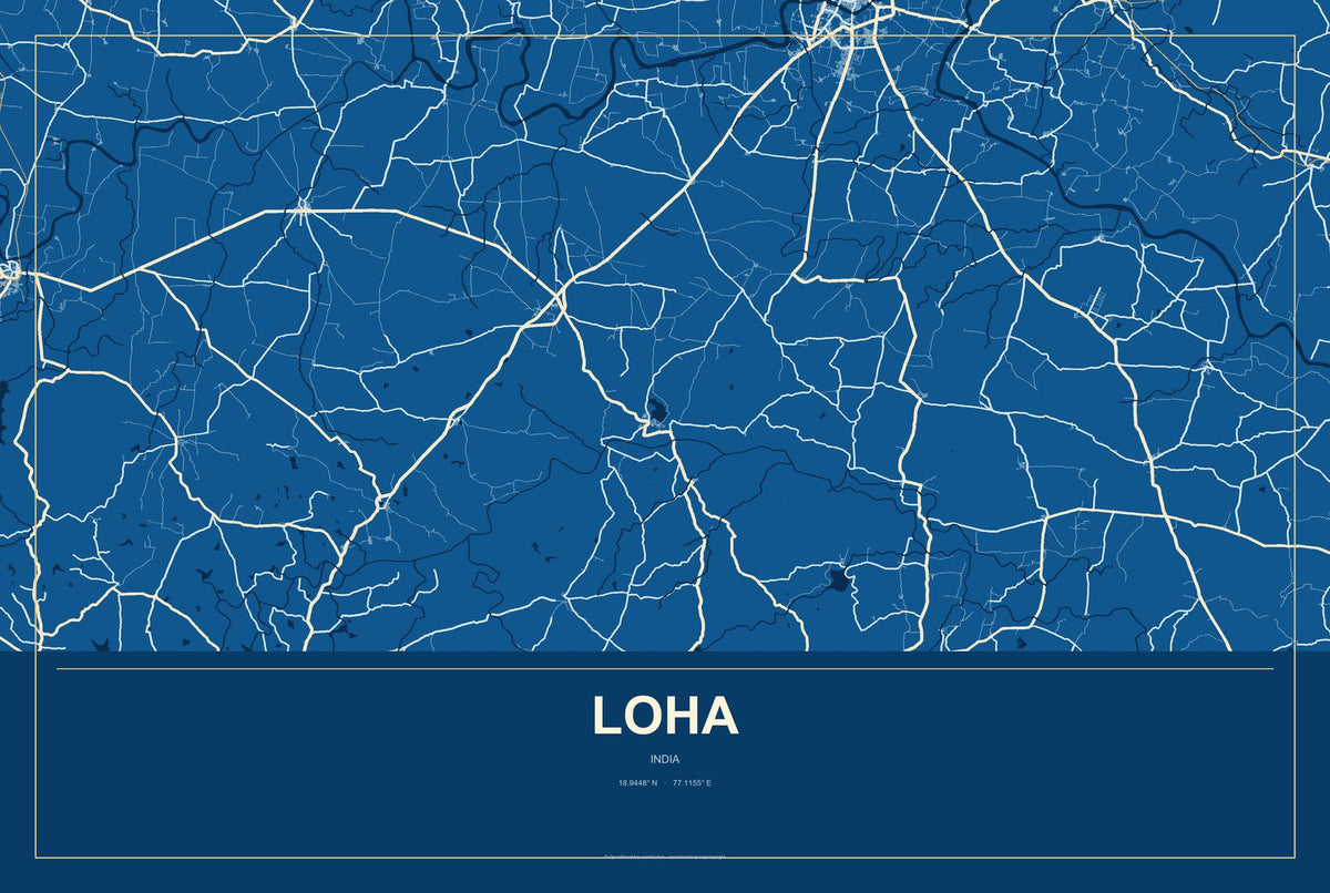 Loha, India City Map Aluminum Sign in Harbor Cobalt style
