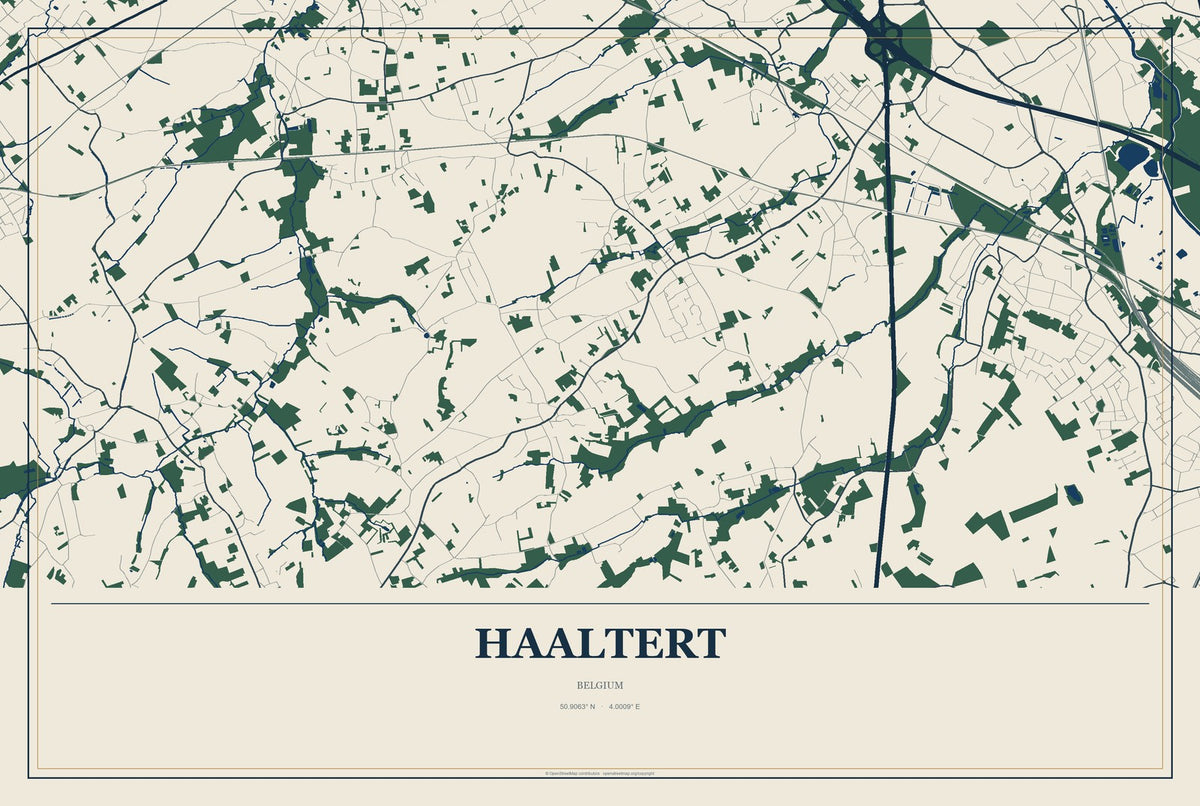 Haaltert, Belgium City Map Aluminum Sign in Coastal Cutout style