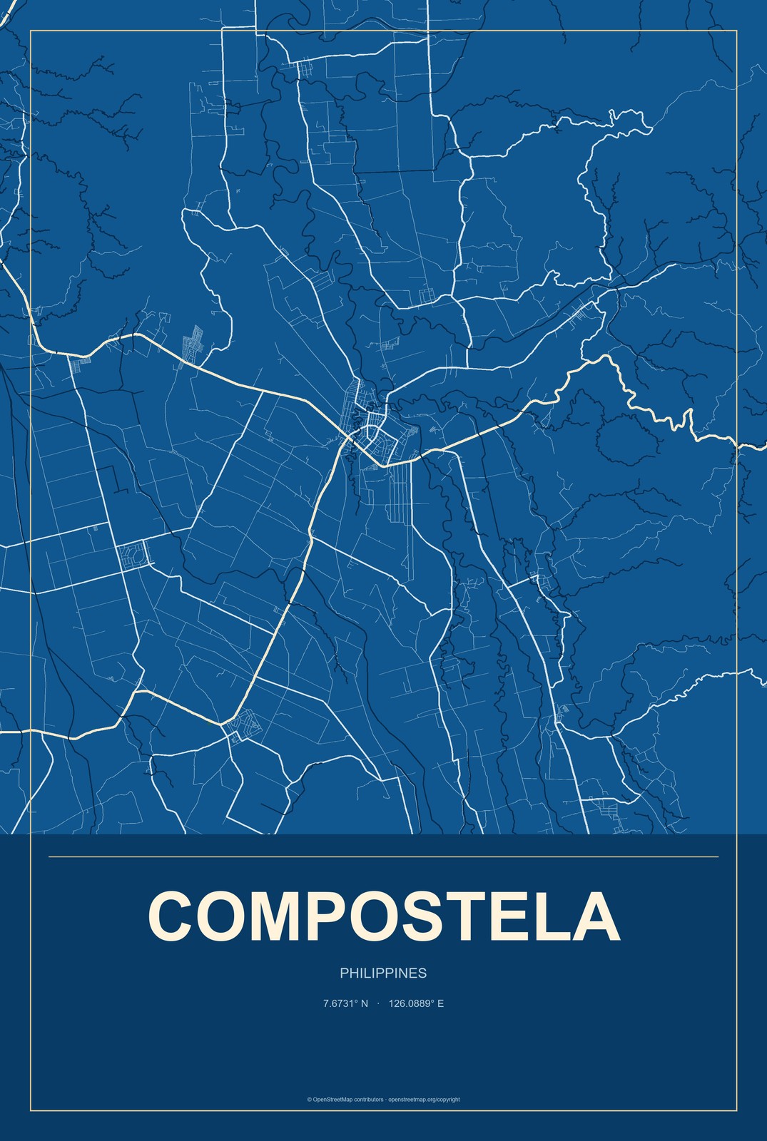 Compostela, Davao Region, Philippines City Map Aluminum Sign in Harbor Cobalt style
