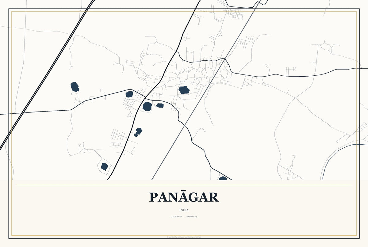 Panāgar, India City Map Aluminum Sign in Citrine Modern style