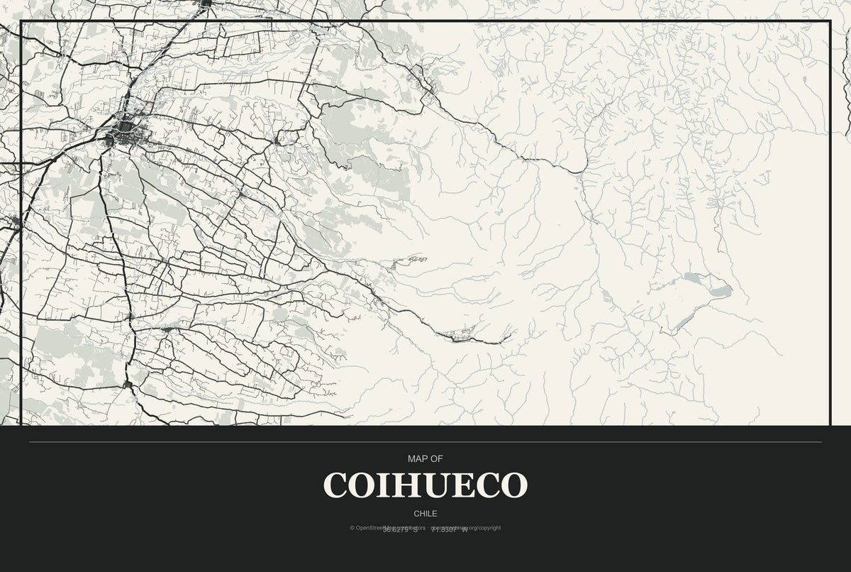 Coihueco, Chile City Map Aluminum Sign in Museum Plaque style