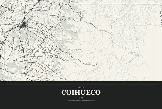 Coihueco, Chile City Map Aluminum Sign in Museum Plaque style