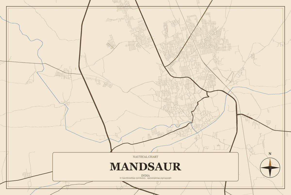 Mandsaur, India City Map Aluminum Sign in Heritage Nautical style