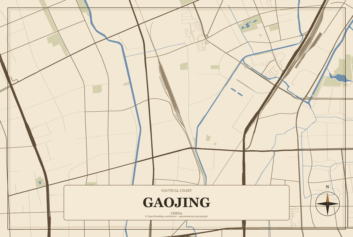 Gaojing, China City Map Aluminum Sign in Heritage Nautical style