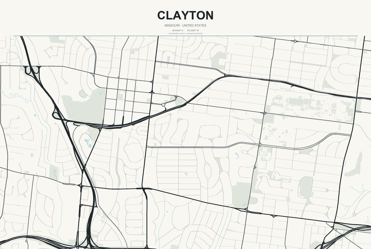 Clayton, Missouri City Map Aluminum Sign in Headline Atlas style
