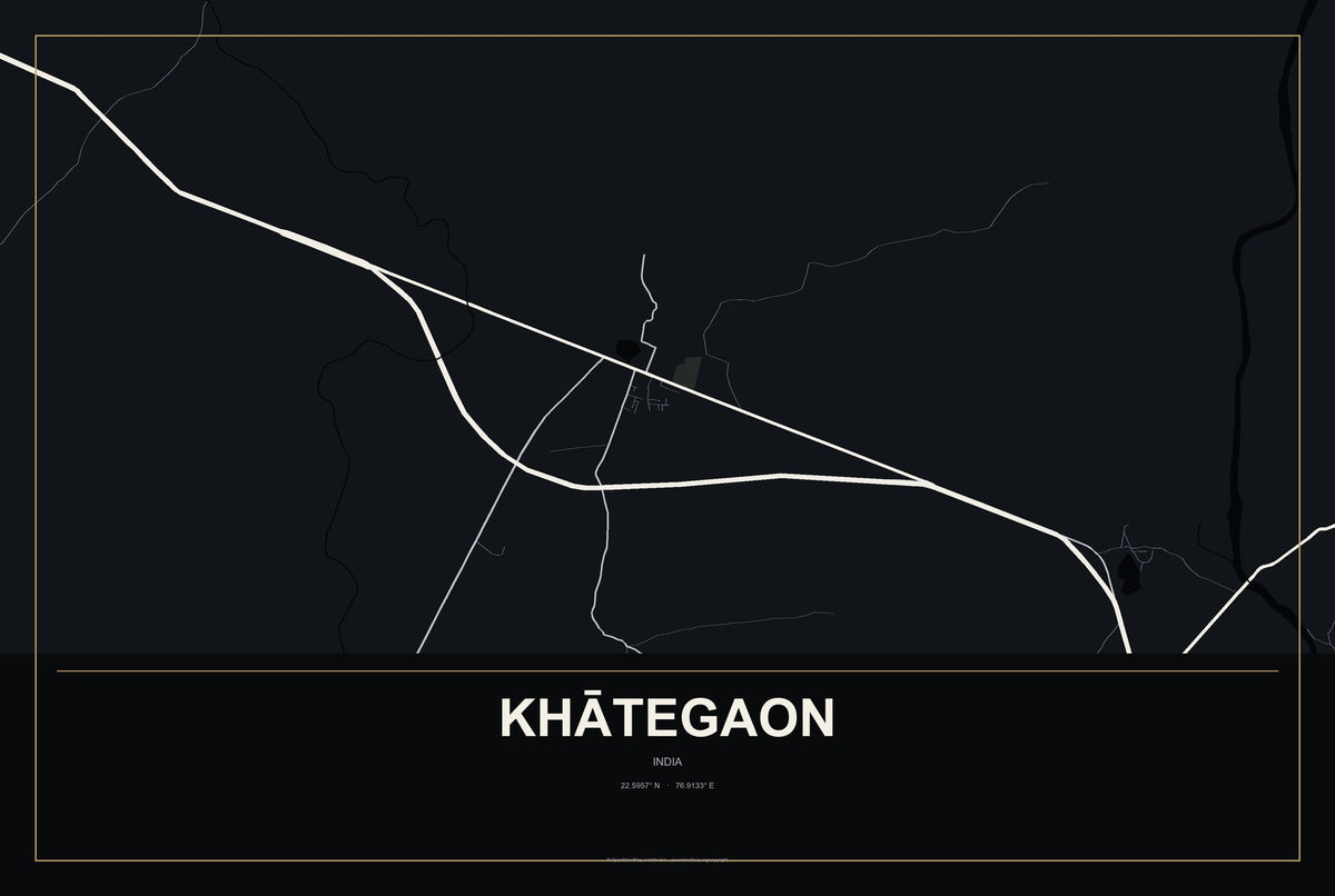 Khātegaon, India City Map Aluminum Sign in Metropolitan Noir style