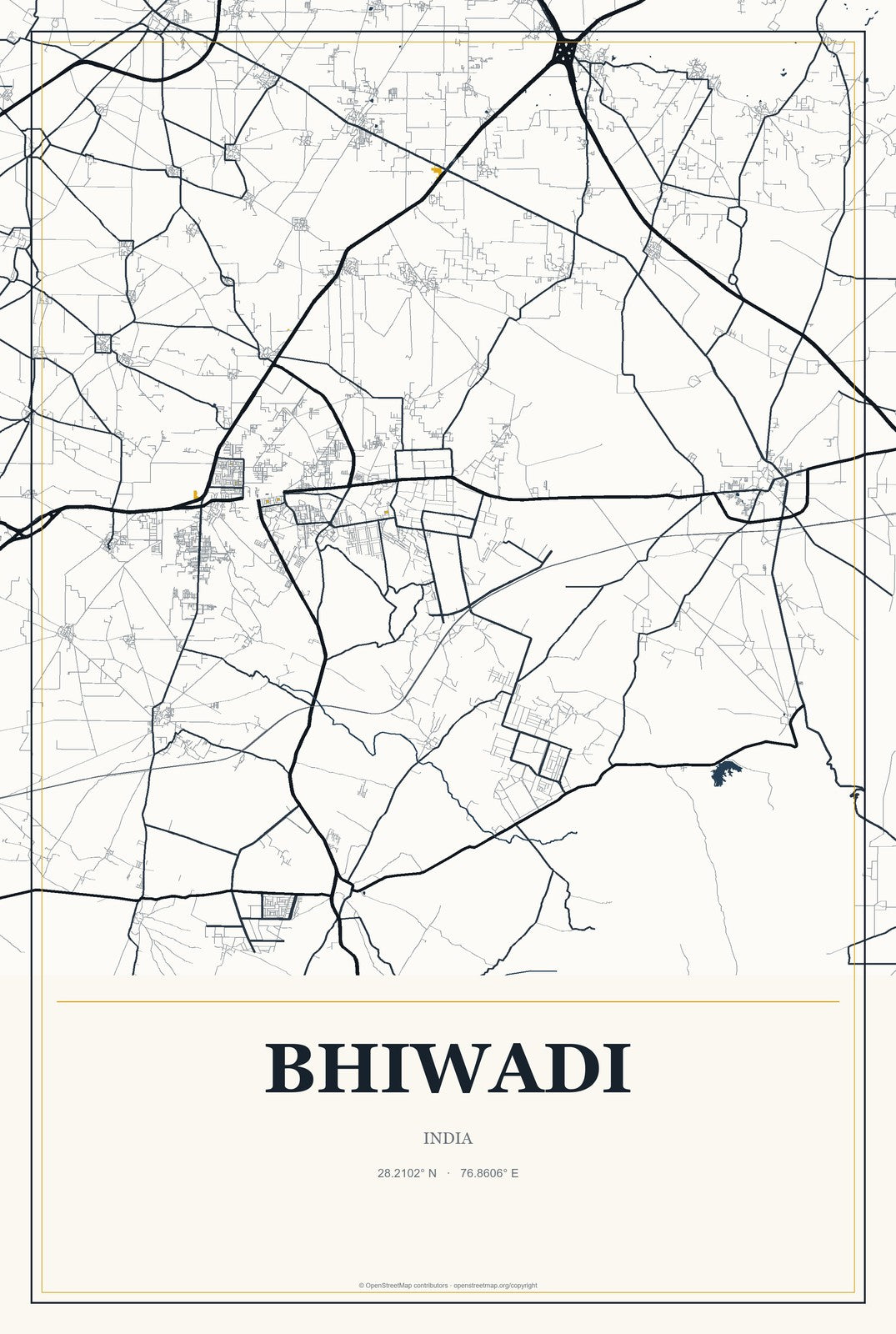 Bhiwadi, India City Map Aluminum Sign in Citrine Modern style