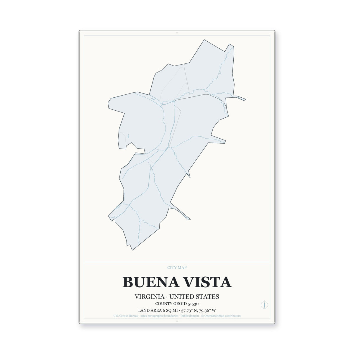Buena Vista city, Virginia Map Aluminum Sign in Gallery Air style