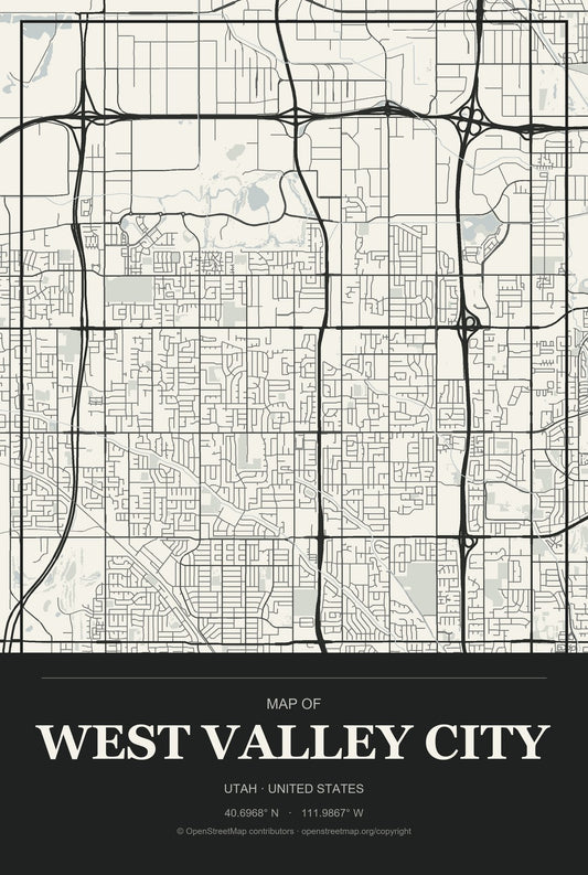 West Valley City, Utah City Map Aluminum Sign in Museum Plaque style