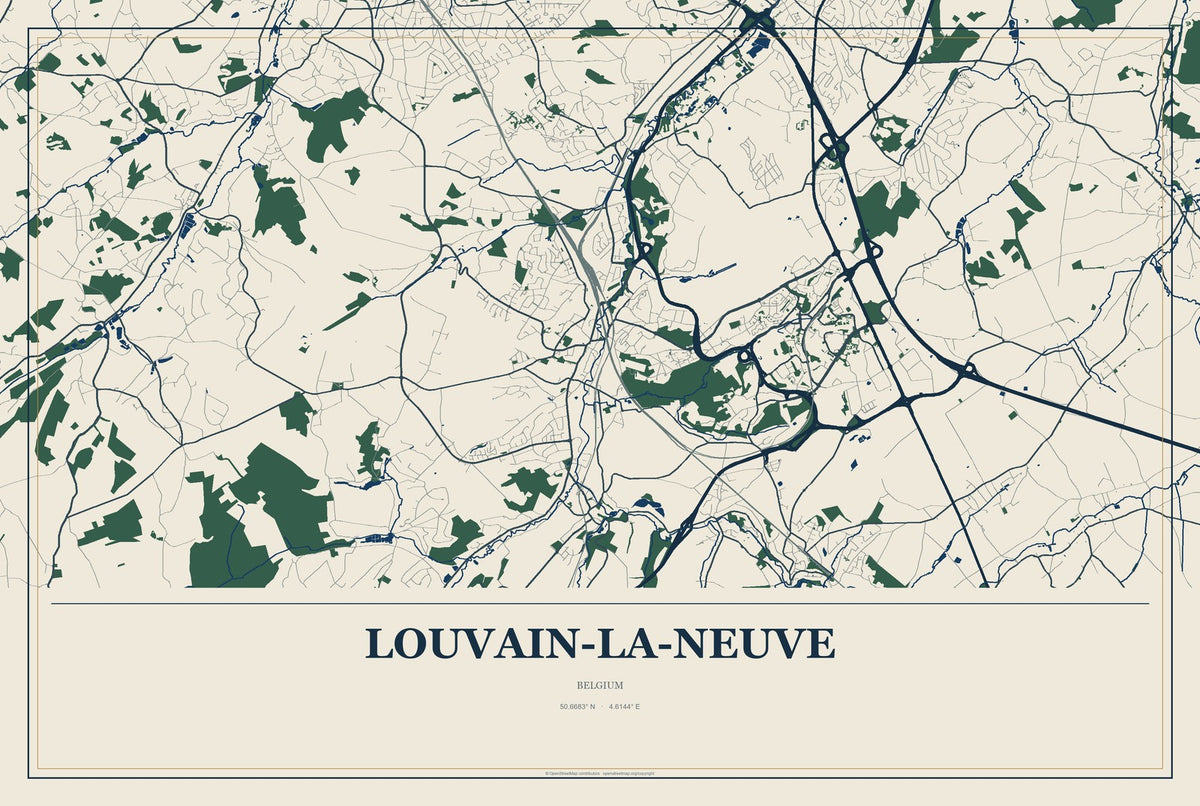 Louvain-la-Neuve, Belgium City Map Aluminum Sign in Coastal Cutout style