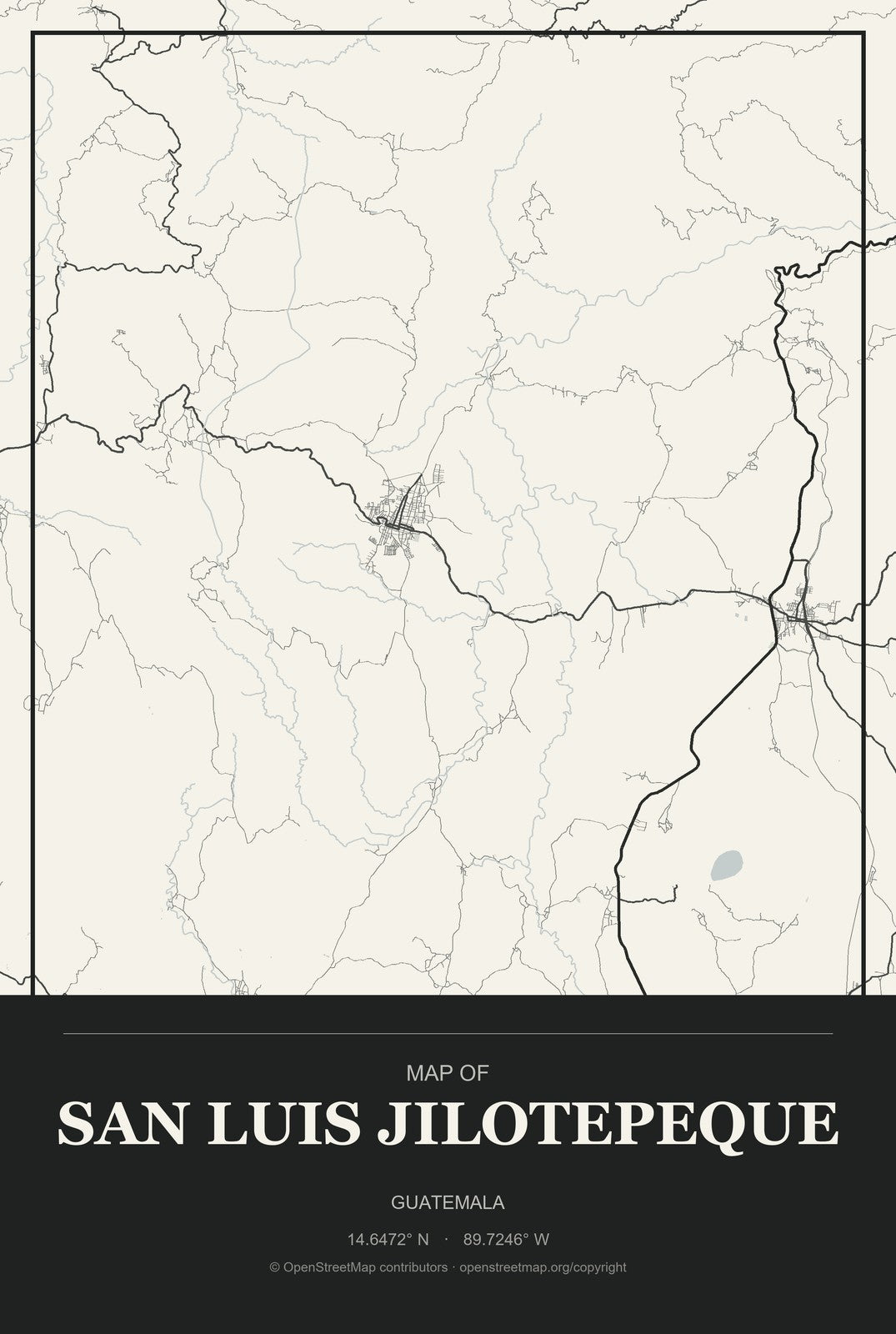 San Luis Jilotepeque, Guatemala City Map Aluminum Sign in Museum Plaque style
