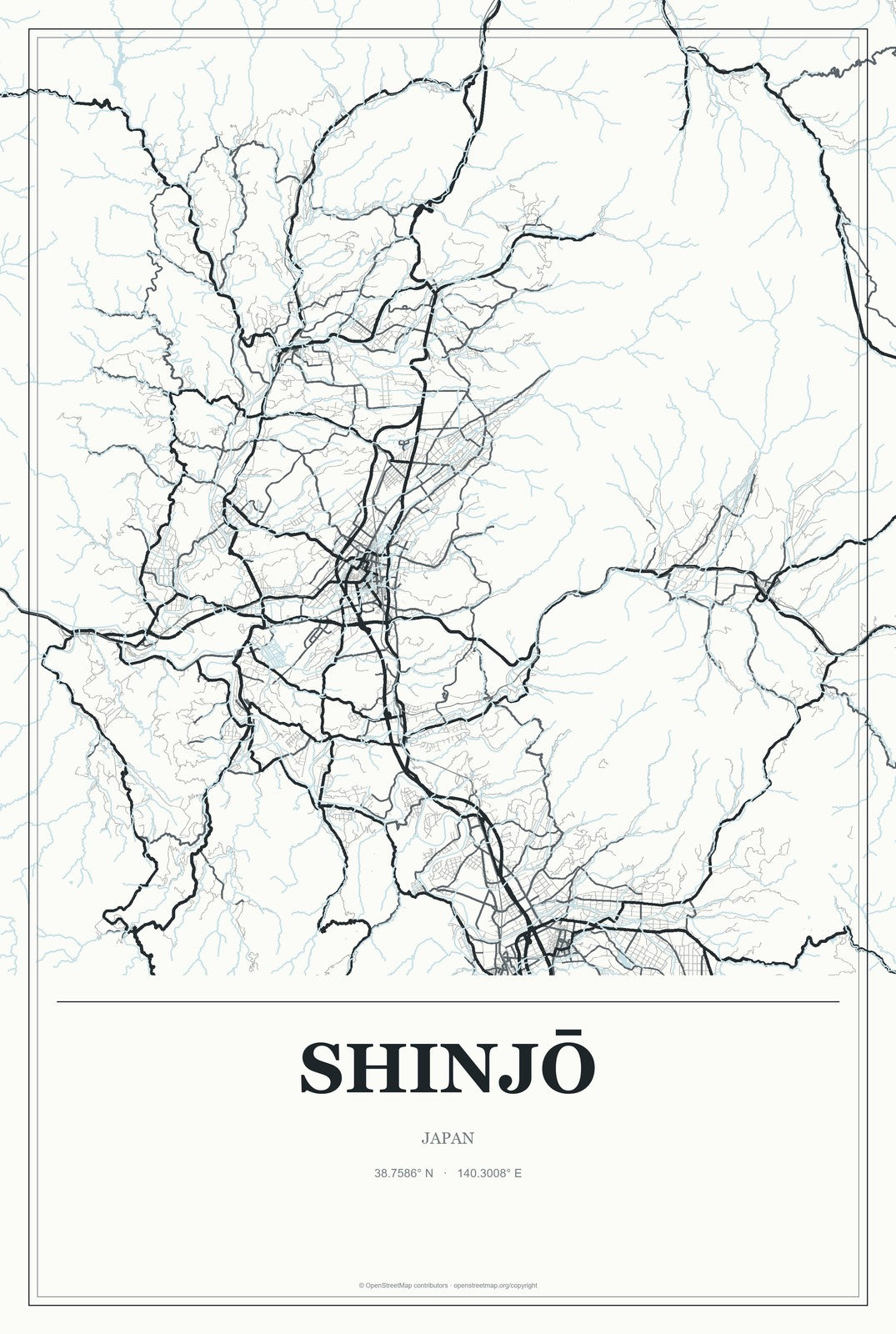 Shinjō, Japan City Map Aluminum Sign in Gallery Air style
