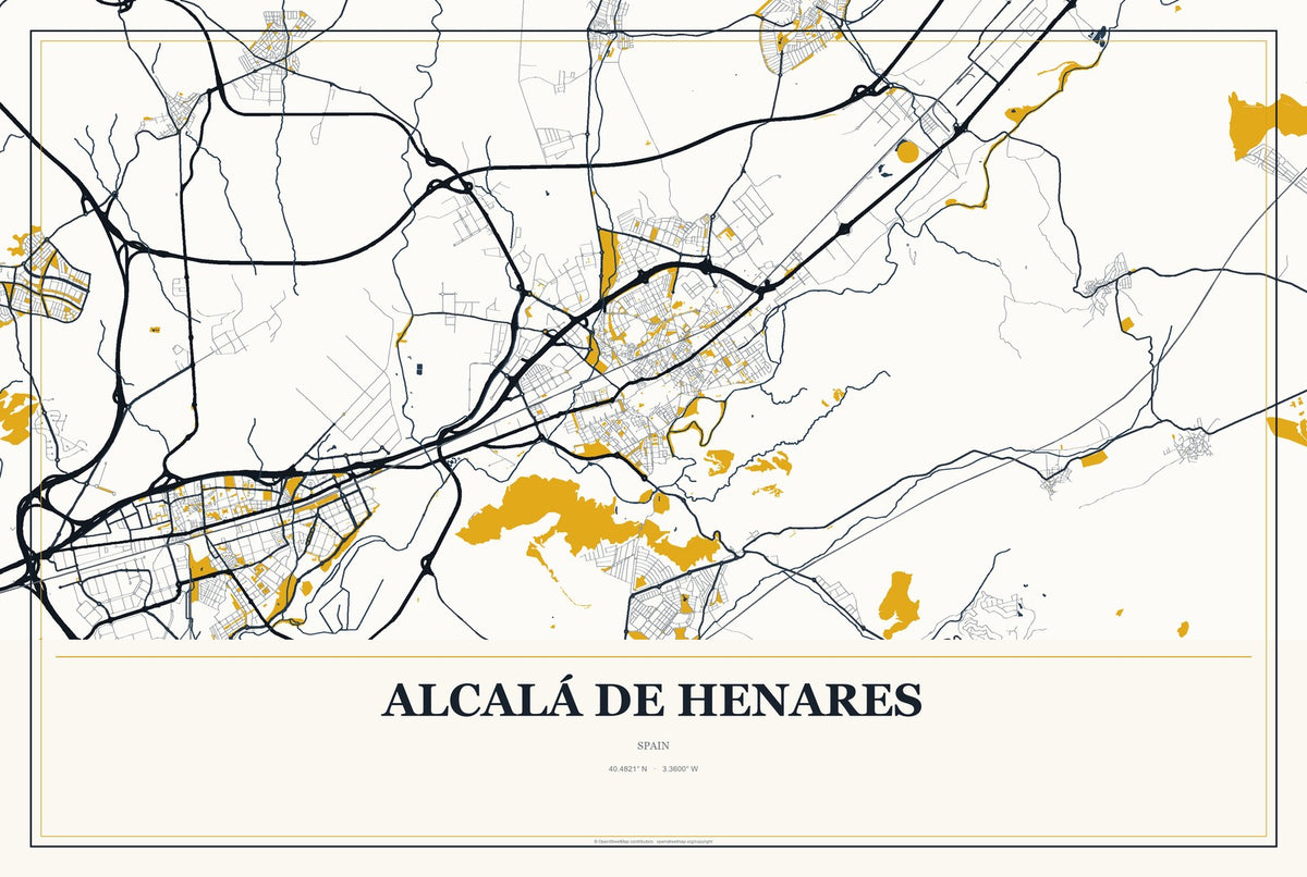 Alcalá de Henares, Spain City Map Aluminum Sign in Citrine Modern style