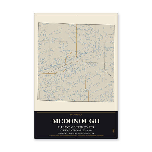 McDonough County, Illinois Map Aluminum Sign in Museum Plaque style