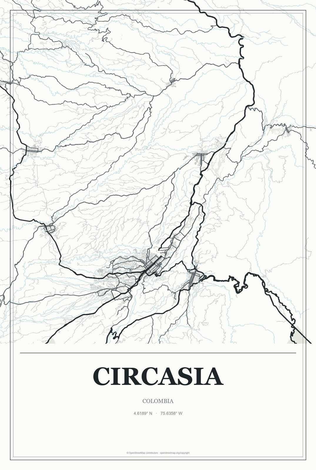 Circasia, Colombia City Map Aluminum Sign in Gallery Air style