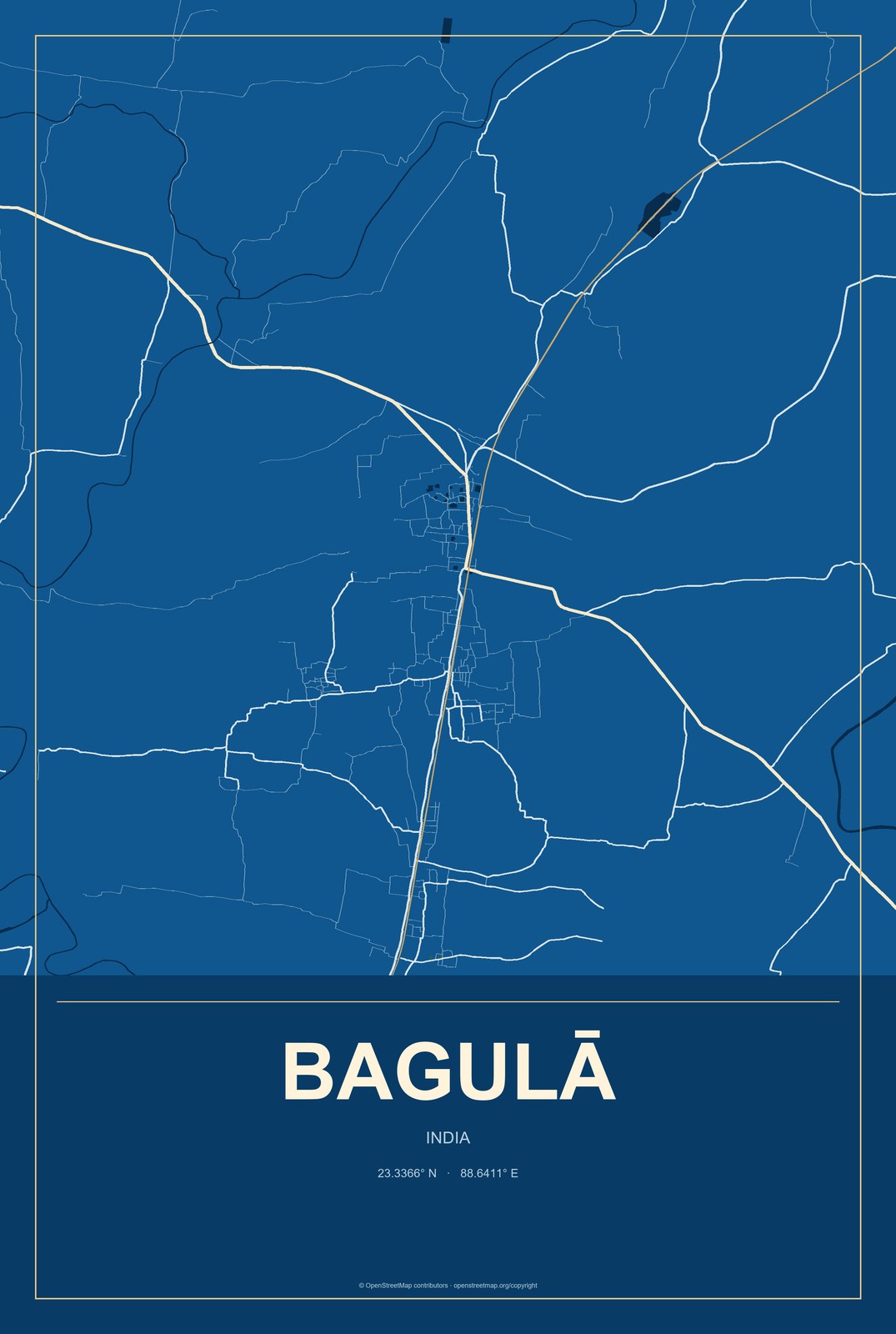 Bagulā, India City Map Aluminum Sign in Harbor Cobalt style