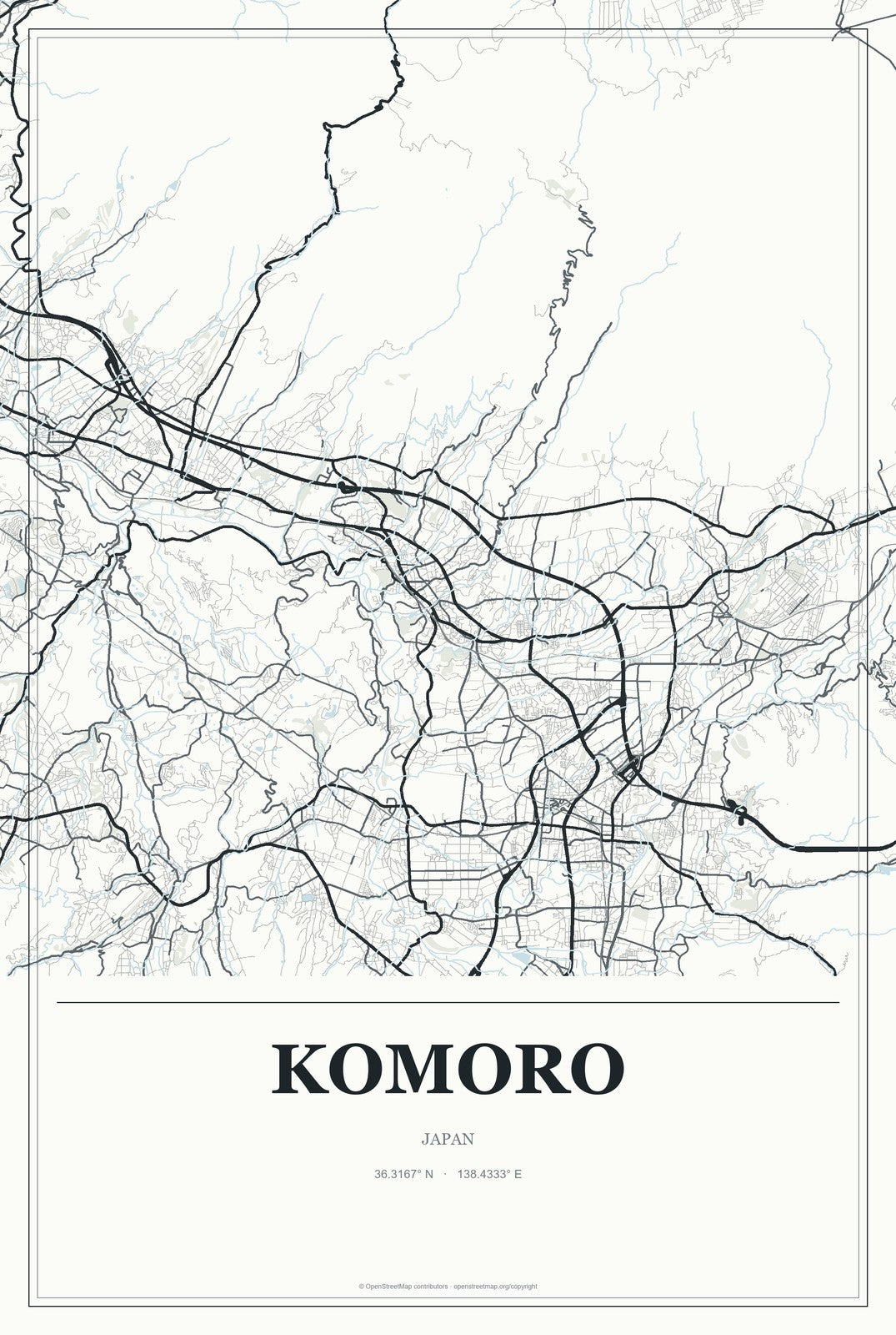 Komoro, Japan City Map Aluminum Sign in Gallery Air style