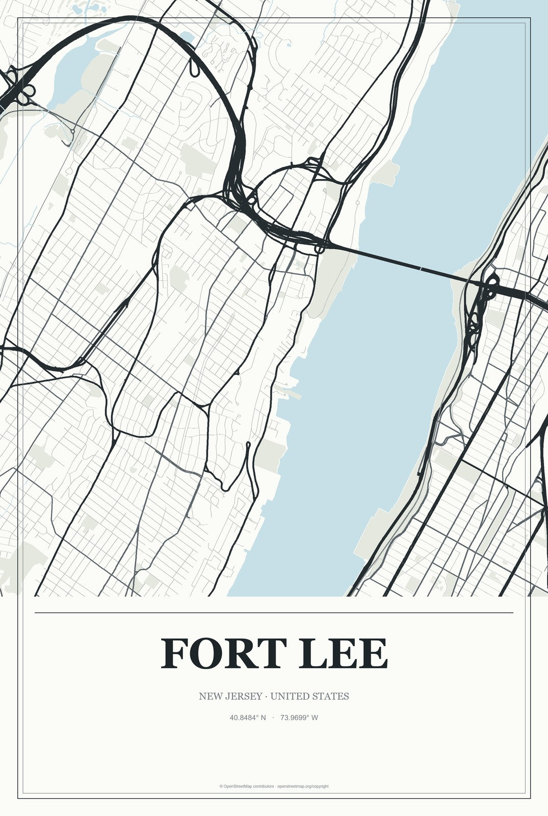 Fort Lee, New Jersey City Map Aluminum Sign in Gallery Air style