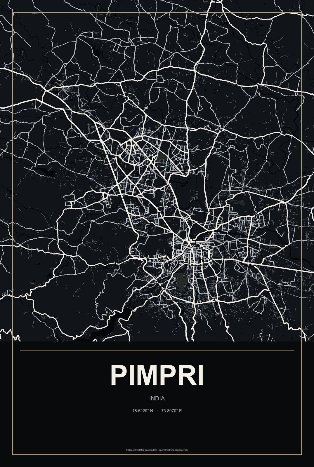 Pimpri, India City Map Aluminum Sign in Metropolitan Noir style