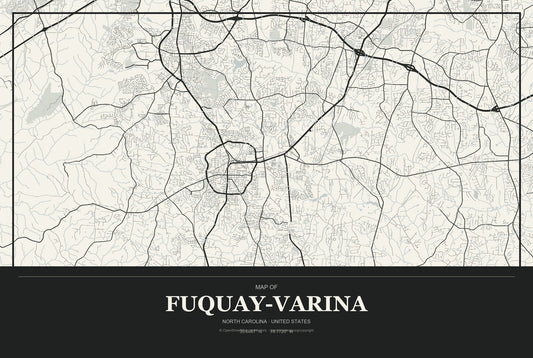 Fuquay-Varina, North Carolina City Map Aluminum Sign in Museum Plaque style
