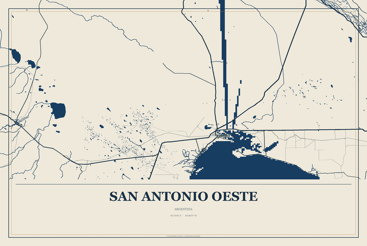 San Antonio Oeste, Argentina City Map Aluminum Sign in Coastal Cutout style