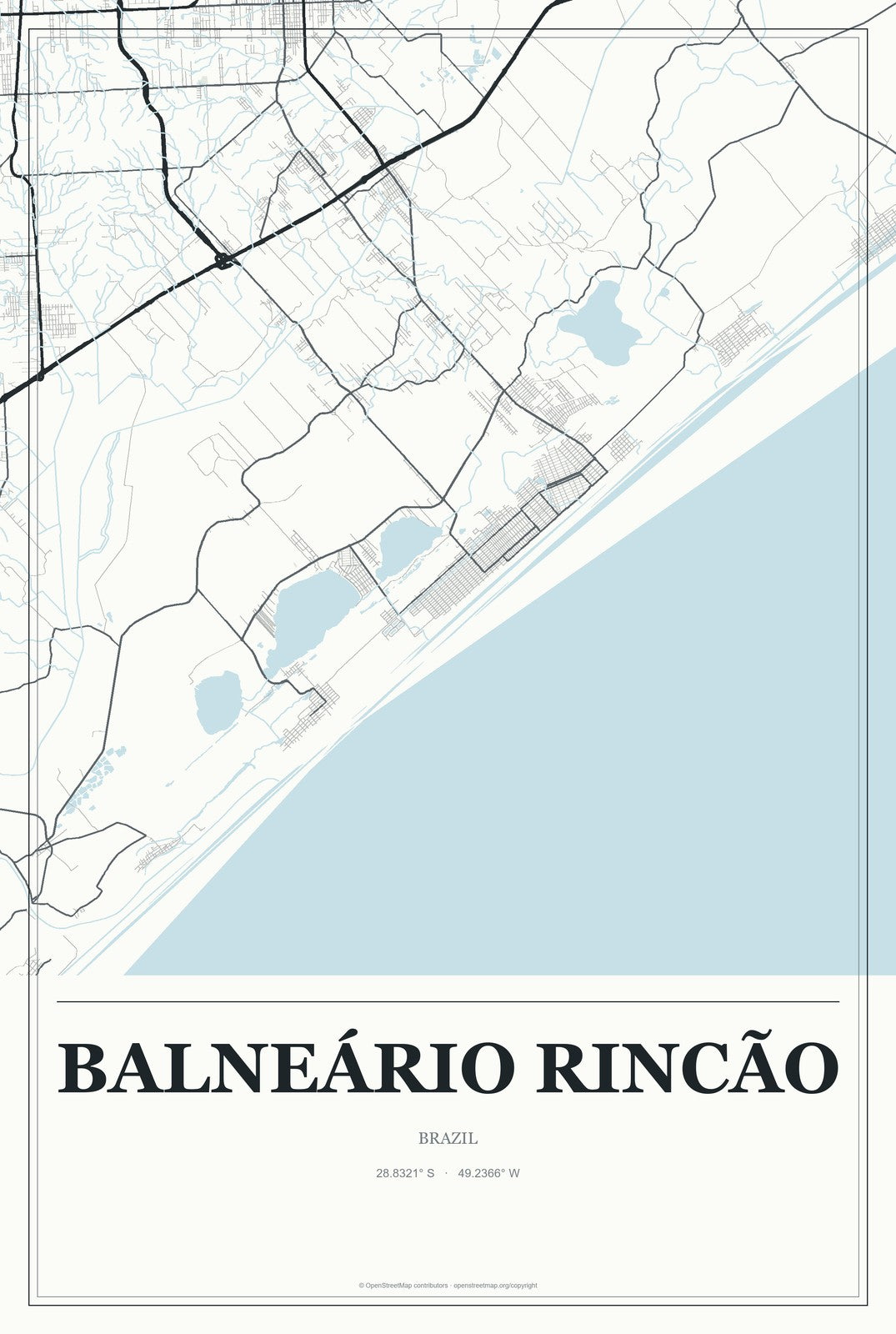 Balneário Rincão, Brazil City Map Aluminum Sign in Gallery Air style