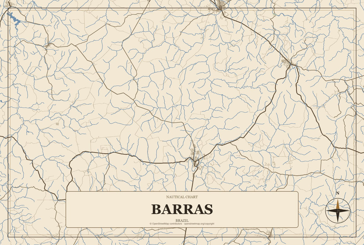 Barras, Brazil City Map Aluminum Sign in Heritage Nautical style