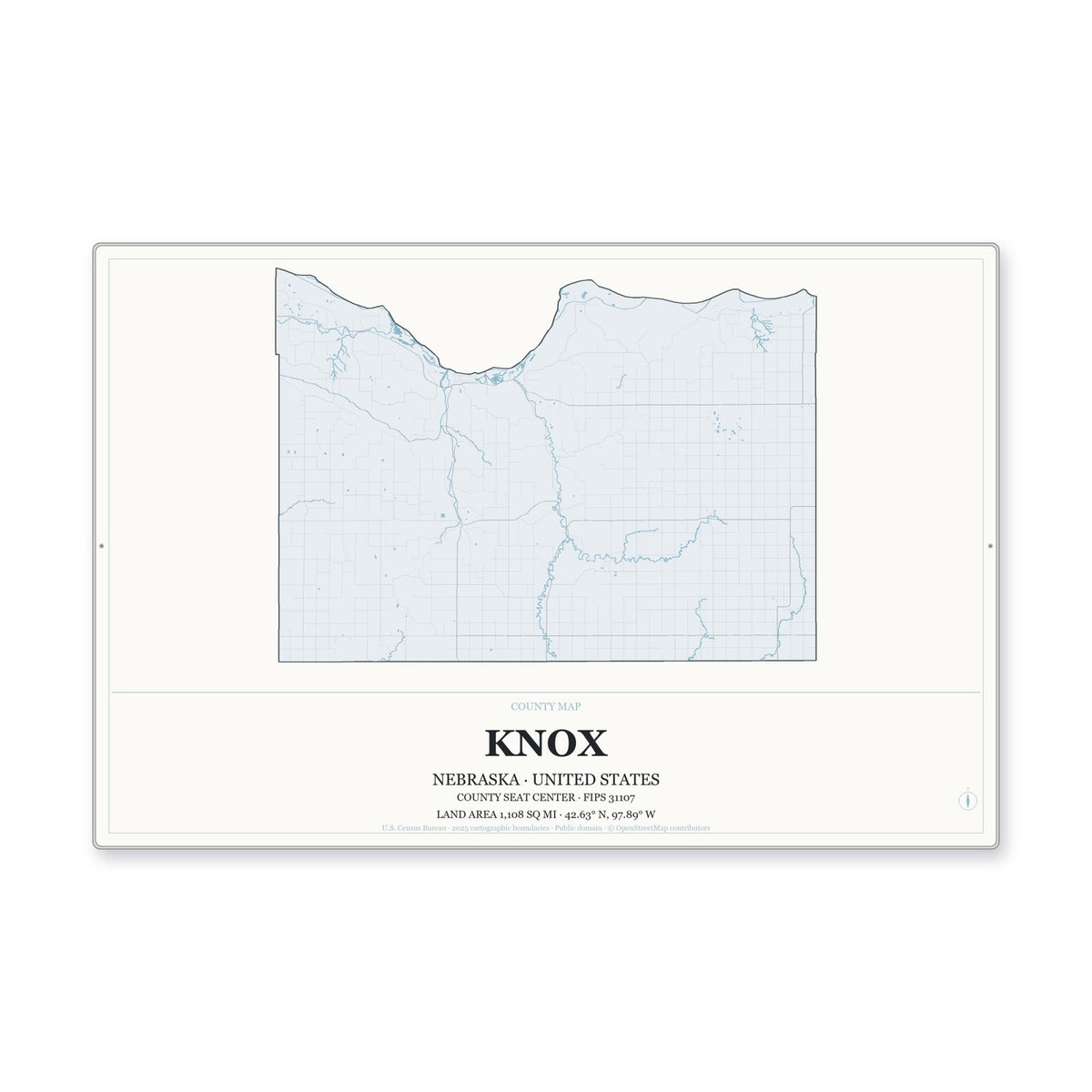 Knox County, Nebraska Map Aluminum Sign in Gallery Air style