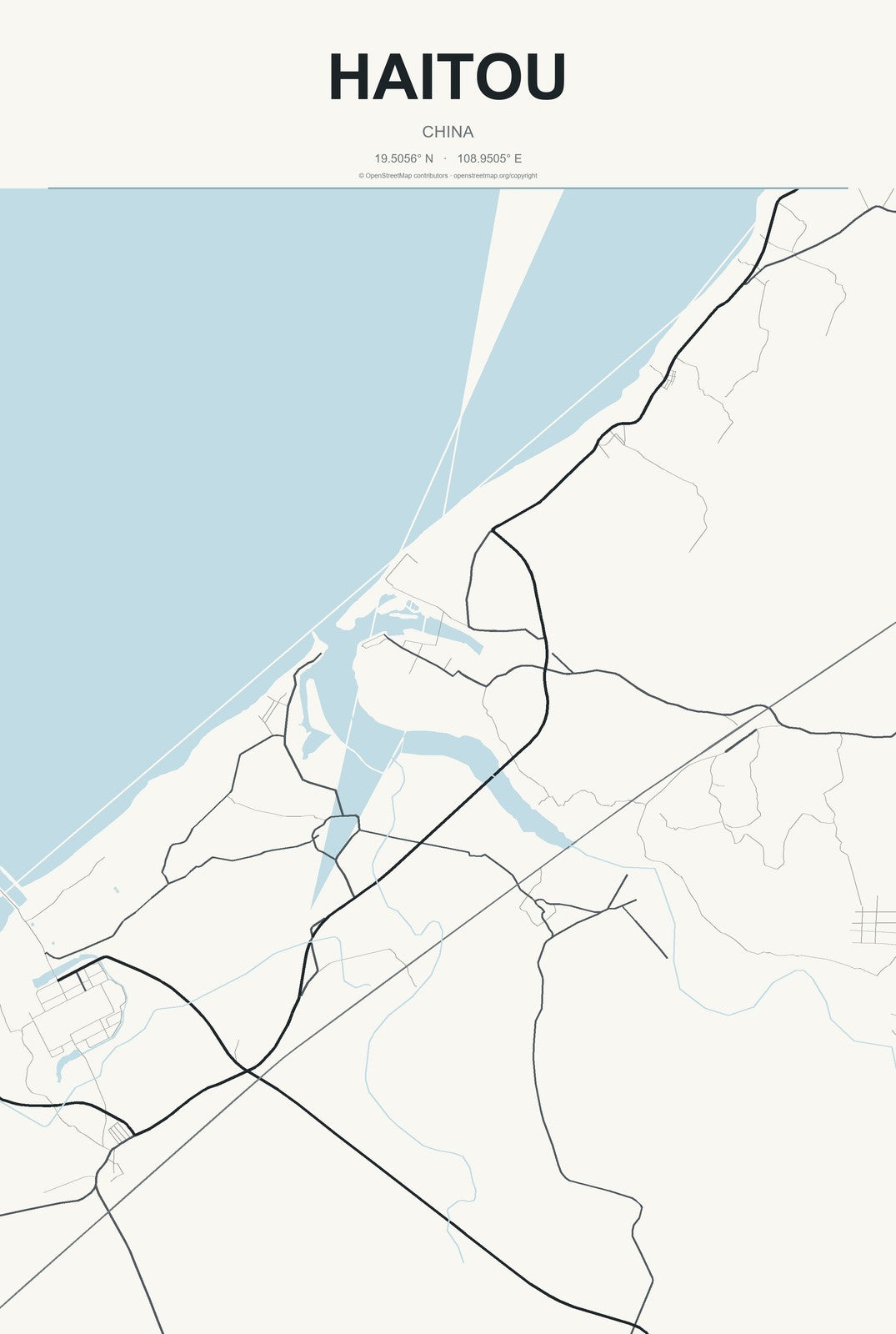 Haitou, China City Map Aluminum Sign in Headline Atlas style