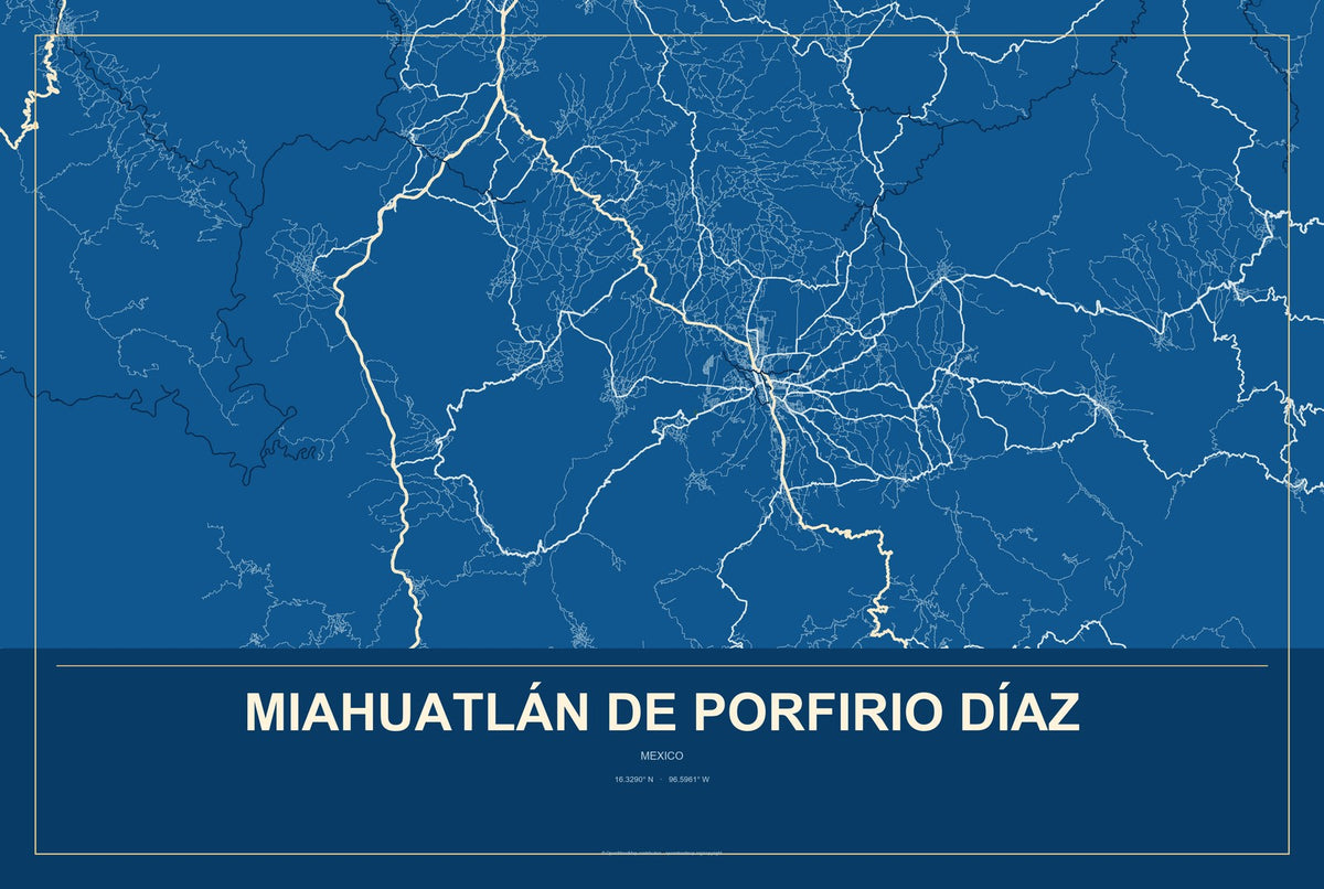 Miahuatlán de Porfirio Díaz, Mexico City Map Aluminum Sign in Harbor Cobalt style