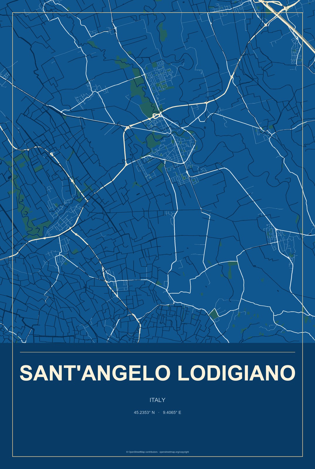 Sant'Angelo Lodigiano, Italy City Map Aluminum Sign in Harbor Cobalt style