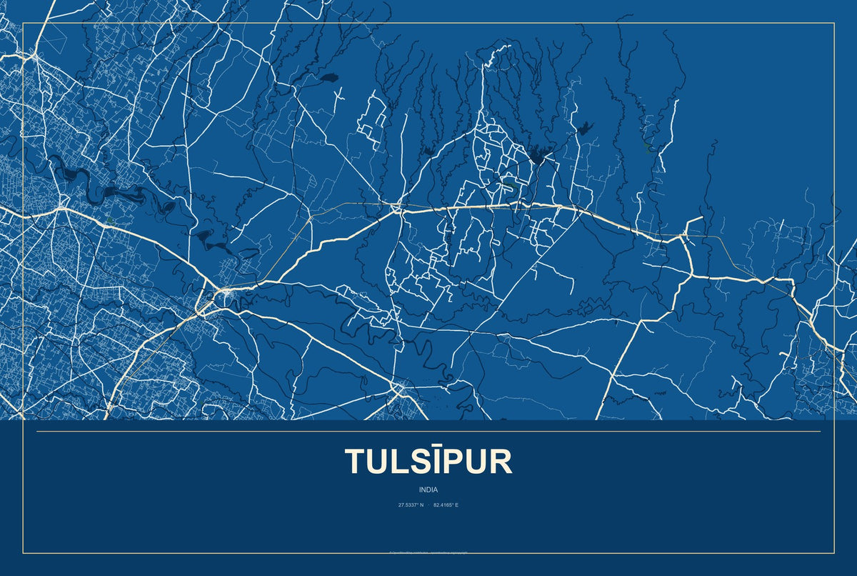 Tulsīpur, India City Map Aluminum Sign in Harbor Cobalt style