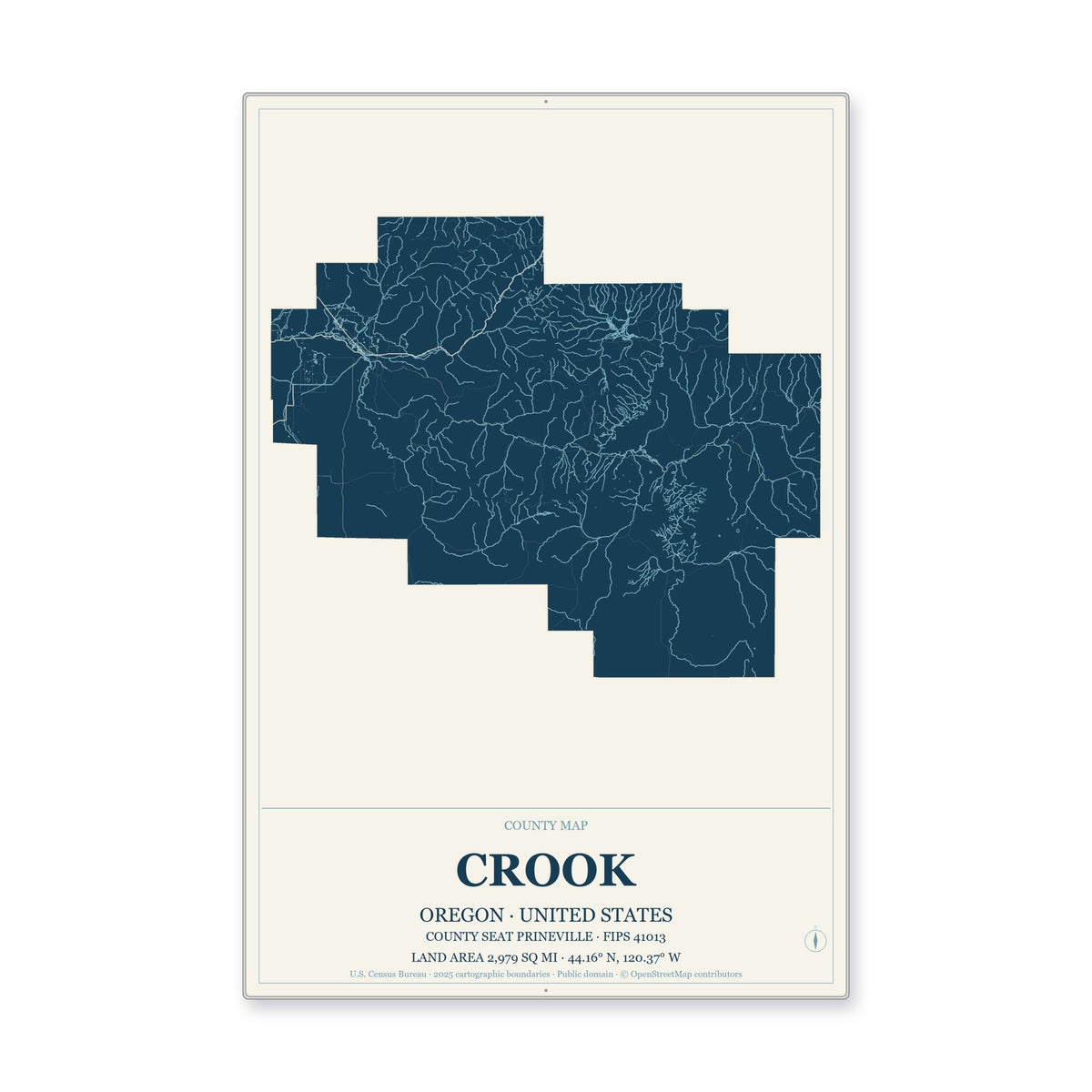 Crook County, Oregon Map Aluminum Sign in Coastal Cutout style