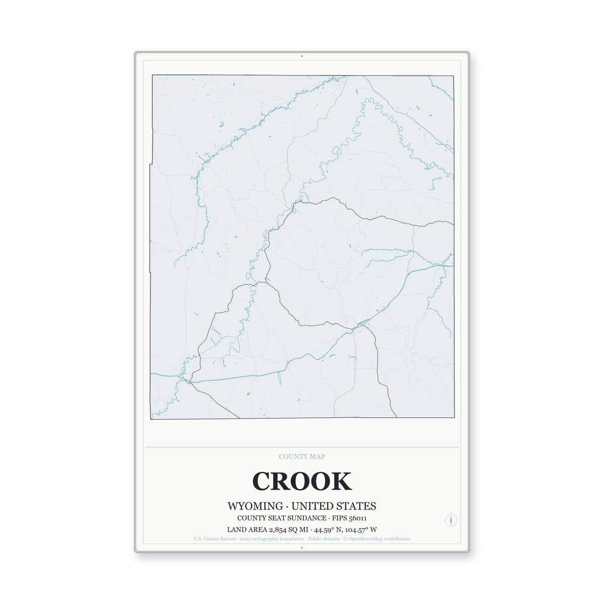 Crook County, Wyoming Map Aluminum Sign in Gallery Air style