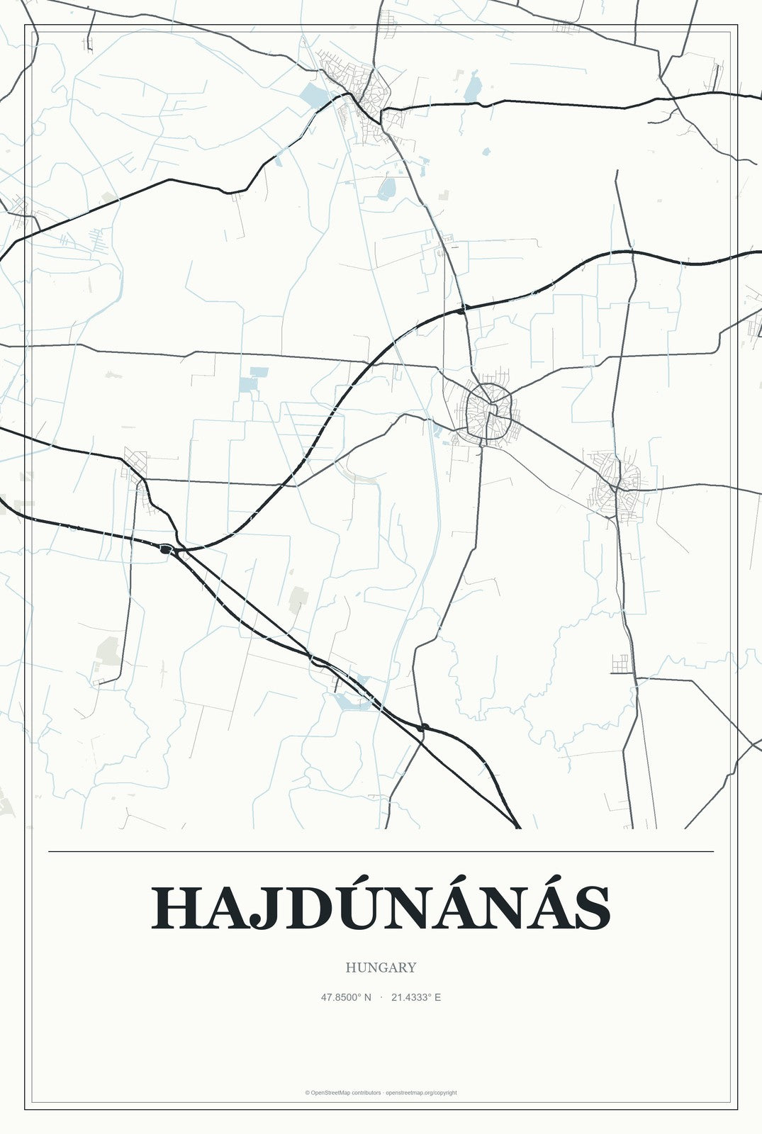 Hajdúnánás, Hungary City Map Aluminum Sign in Gallery Air style